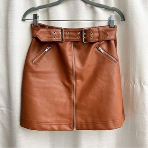 Haute Monde Faux Cognac Leather Mini Skirt